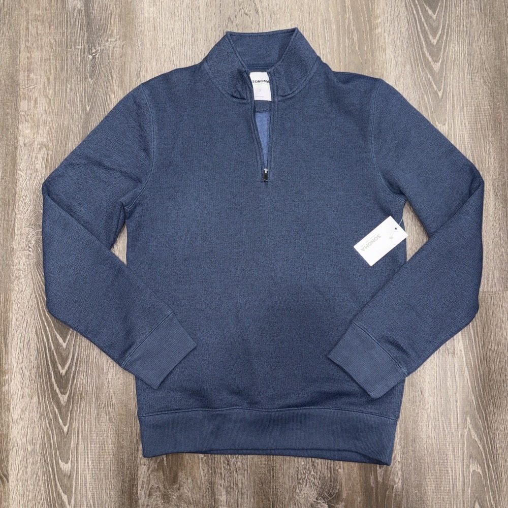NWT Sonoma 1/4 Zip Fleece Sweater Men's Small Blue Soft Pullover